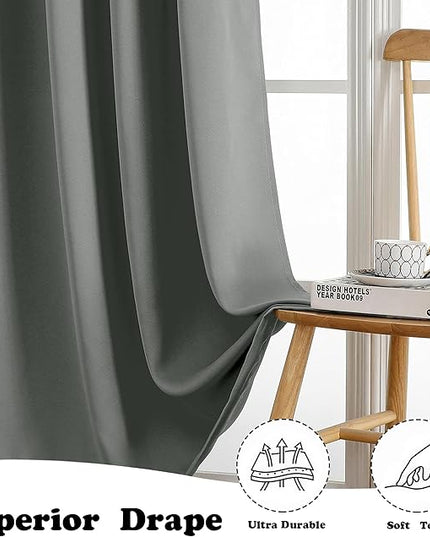 Simplebrand Light Grey Curtains for Bedroom 63 Inch Length 2 Panels Set, Room Darkening Thermal Insulated Energy Saving Curtains for Nursery, Grommet Solid Soft Window Treatment Drapes, W40 x L63