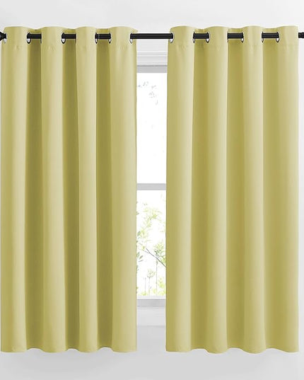 NICETOWN Paler Yellow Room Darkening Curtains 63 inch Length for Kitchen, Grommet Energy Saving Thermal Window Treatments Light Blocking Drapes for Bedroom, 2 Panels, W46 x L63