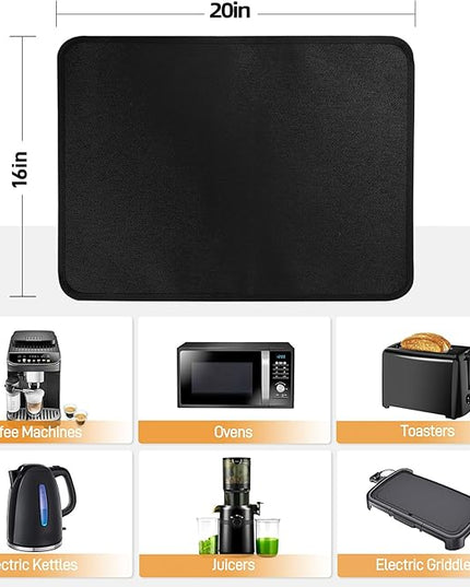 Heat Resistant Mats for Countertop - Fireproof 16x20in Heat Resistant Mats for Air Fryer - Kitchen Countertop Protector for Air Fryer, Coffee Maker, Stand Mixer, Toaster, Oven 2PCS - Black
