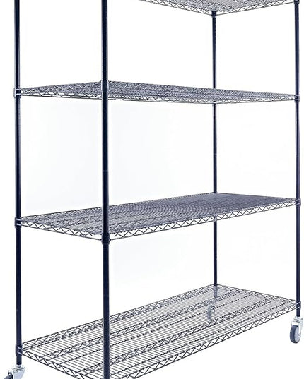 NSF Commercial 4-Tier Wire Shelving with Wheels, 60"x24"x72" Heavy Duty Metal Shelves 3200 lbs Max Capacity, Black Storage Rack for Garage Kitchen Pantry Warehouse