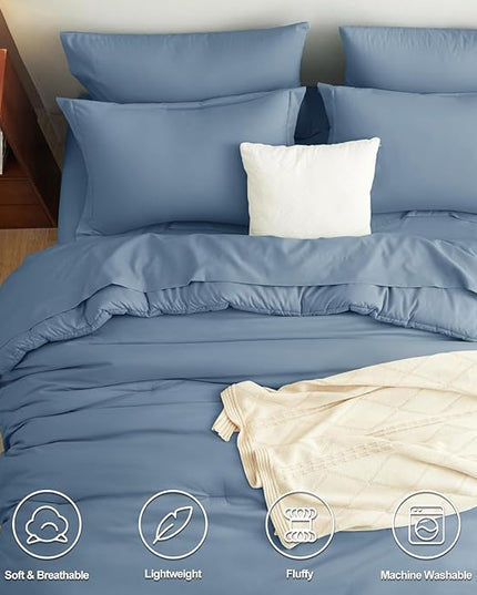 CozyLux Oversized King Comforter Set Grayish Blue, 7 Pieces Bed in a Bag Comforter Set with Sheets, Soft Bedding Sets with Down Alternative Comforter, Fitted Sheet, Flat Sheet, Pillowcases and Shams