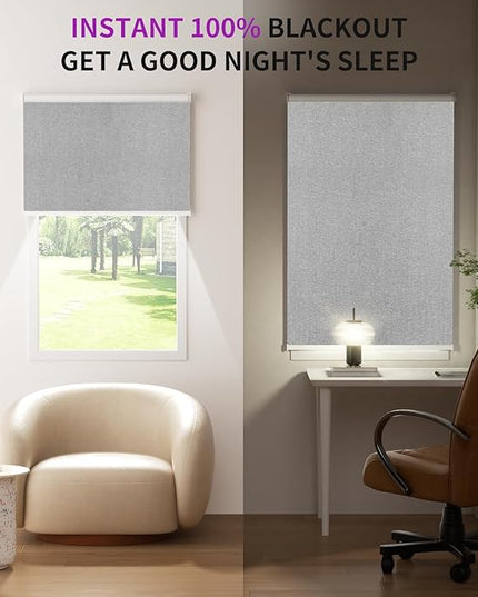 Astomi Motorized Blinds with Remote - Blackout Smart Roller Shades Compatible with Alexa & Goggle Home, Solar Rechargeable, Custom Size 22" - 100" for Indoor Window, Haze Grey