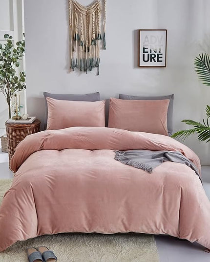 Houseri Velvet Pink Comforter Set Fluffy Light Bedding Sets King Blush Flannel Women Furry Dusty Sherpa Comforters Warm Fuzzy Blanket, King(90''*104''-Comforter)