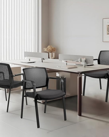 CLATINA Mesh Back Stacking Arm Chairs with Upholstered Fabric Seat and Ergonomic Lumber Support for Office School Church Guest Reception Black 4 Pack Set New Version