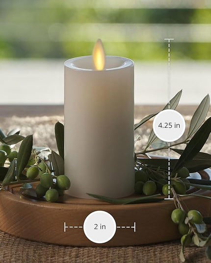 Luminara Classic Slim Flameless LED Candle, White 2" x 4.25", Battery Operated Moving Flame Pillar w/Timer, Safe Realistic Wax Candle, Home Decor