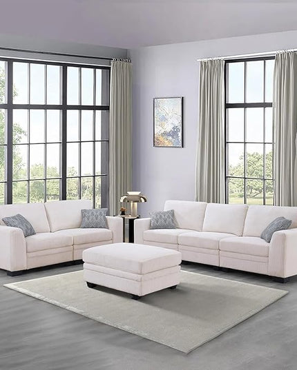 Legend Vansen Oversized Modular Sectional Sofa,6 Seat U Shaped Couch with Ottoman,Corduroy Sofa with Deep Seat,Convertible Large Sectional Couches for Living Room (Cream, L2+3)