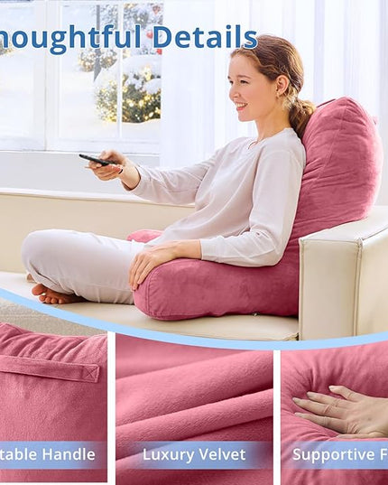 Sasttie 25-inch Reading Pillows for Sitting in Bed Adult, Jumbo Velvet Back Pillow Bed Sitting Up, XL High Back-Rest Support Cushion for Sit Up on Couch & Floor, Oeko-Tex Certified, Rose Pink