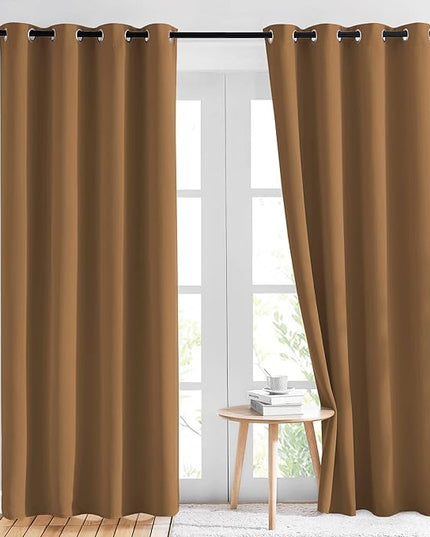 NICETOWN Gold Brown Curtains 2 Panels 84 inches Long - Grommet Blackout Thermal Insulated Room Darkening Sound Reducing Window Drapes for Living Room/Bedroom, W52 x L84