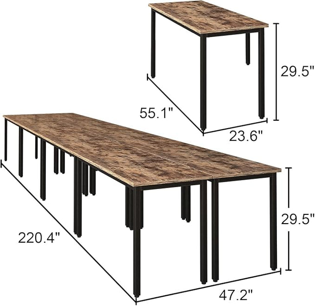 Bonzy Home Conference Table Chairs Set 18FT, 220"x47.2"x29.5" 8pcs Tables & 18pcs Chairs Set for Conference Room Meeting Room Office, Brown