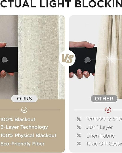 Joydeco Pinch Pleated Linen Curtains for Living Room, 100% Blackout Darkening Curtains 72 inches Length 2 Panel Thermal Insulated Pinch Pleat Drapes(Linen,40'' Wx72'' L)