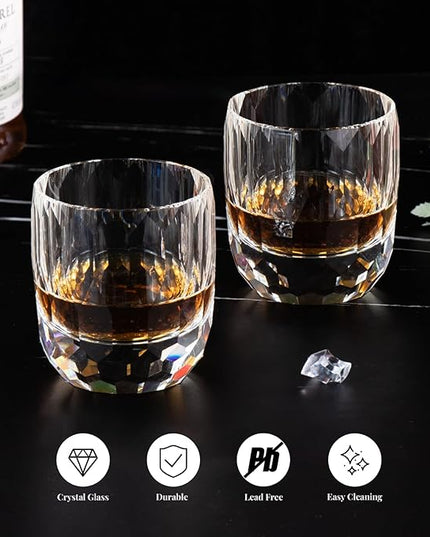 KAMMAK Whiskey Glasses Set of 2, 7.1 oz (210 ml) Old Fashioned Tumbler, Thick Base Crystal Glass with Delicate Rim & Seamless Design for Scotch, Bourbon, Cocktails, Lead-Free Barware
