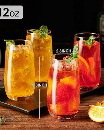 PARACITY Highball Glasses Set of 4, Drinking Glasses 12 Oz, Clear Glass Cups, Tall Tumbler Water Glasses, Glassware Set for Cocktail, Coffee, Mojitos