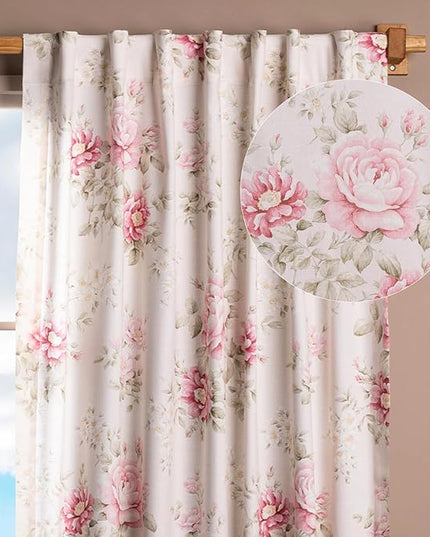 Maison d' Hermine Curtains for Living Room 100% Cotton 124 inch Length One Panel Light Filtering Curtains for Bedroom Windows with Rod and Loop Pockets Drapes (Newburry Rose Bloom, 50" W x 124" L)