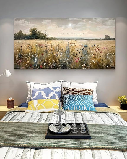 Wapluam Framed Wall Decor For Living Room Canvas Prints Wall Art Bedroom Office Decoration Vintage Abstract Painting Rural Natural Landscape Artworks Pictures Ready To Hang Farmhouse Home Decor