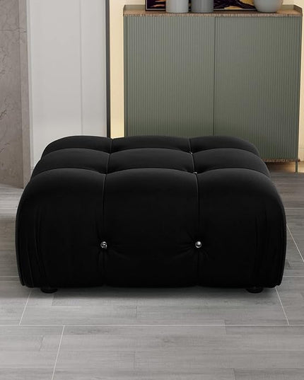 JACH Modern Ottomans Module for Living Room, Minimalist Comfy Breathable Ottoman, Velvet Ottoman for Living Room Apartment (Black)