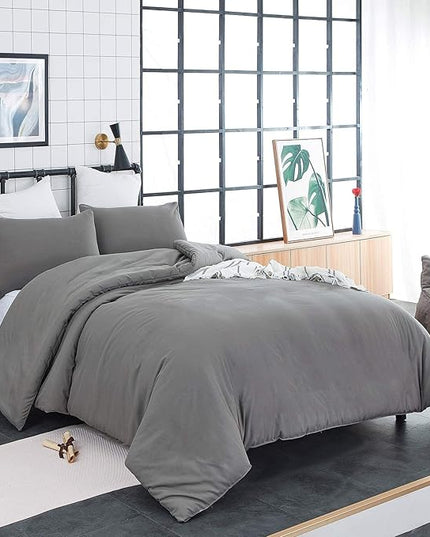 Houseri Dark Grey Comforter Set - Full Size Deep Comforter Quilt for Teen Boys & Girls - Minimalist Soft Solid Grey Bed Blanket