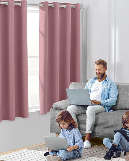 HOMEIDEAS Mauve Blackout Curtains for Bedroom 52 X 63 Inch Length 2 Panels Set Room Darkening Bedroom Curtains, Soundproof Thermal Grommet Window Curtains for Living Room