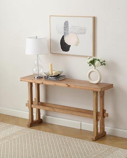 Kmax Narrow Entryway Table, 59 inchs Wood Farmhouse Console Table Boho Hallway Table Rustic Couch Table Behind Sofa for Outdoor Entrance Living Room Bedroom- Natural Color