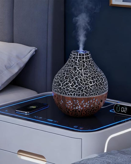 Air Diffuser Humidifier, Wood Grain Ultrasonic Cool Mist, 2 in 1 Aromatherapy Essential Oil Diffuser with Mood Light, Quiet Personal Humidifier for Bedroom Office (Black)