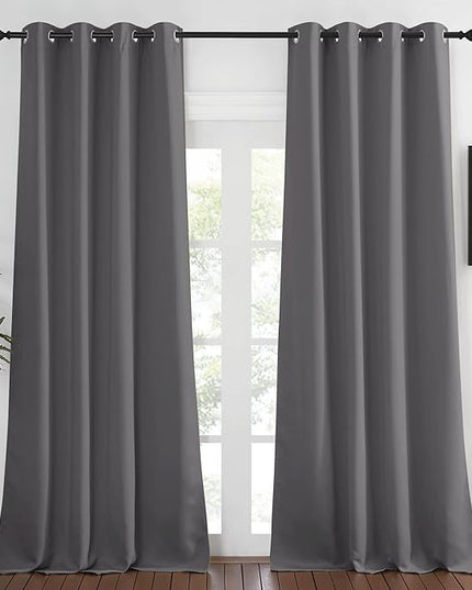 NICETOWN Grey Blackout 102 inch Curtain for Living Room, Grommet Thermal Curtains & Drapes Room Darkening Sound Dampening Window Treatment for Bedroom, 1 Panel, W52 x L102