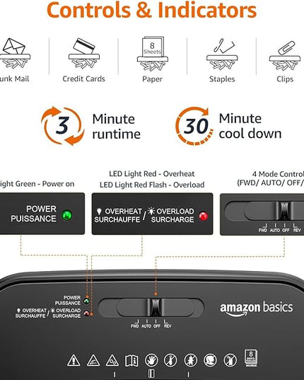 Amazon Basics 8-Sheet Cross Cut Paper Shredder and Credit Card Shredder - Black