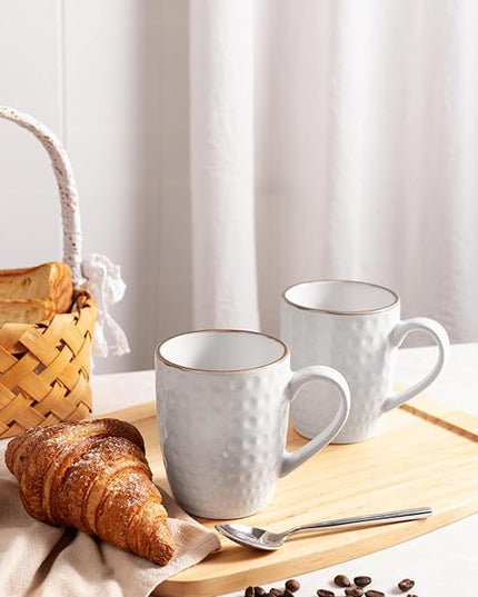 famiware Coffee Mugs Sets for 6, 12 oz Mug Set, Coffee Cups with Handle for Coffee, Tea, Cocoa and Milk, Microwave and Dishwasher Safe, White Circle