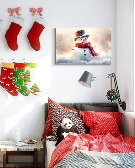 YONICA Christmas Wall Decor Christmas Canvas Wall Art Home Decorations 46x36 Inches - Snowman Pictures Charming Snow Scene Prints Winter Painting Xmas Artworks for Living Room Bedroom