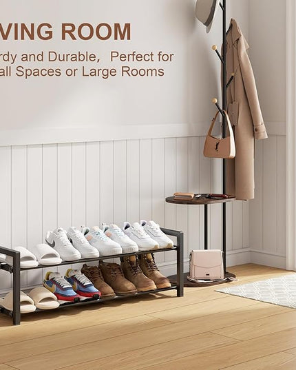 2-Tier Expandable Shoe Rack,Adjustable Shoe Shelf Storage Organizer Heavy Duty Metal Free Standing Shoe Rack for Entryway Closet Doorway (Black)