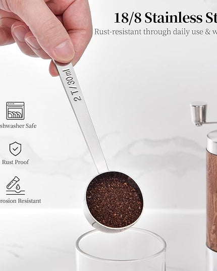 Long Handle Coffee Scoop: 18/8 Stainless Steel 5.98 Inch 2 Tablespoon Metal Measuring Spoon Tbsp Scoop for Coffee Beans, Grounds Coffee, Coffee Powder, Tea, Tall Jars (2Tbsp/30ml)