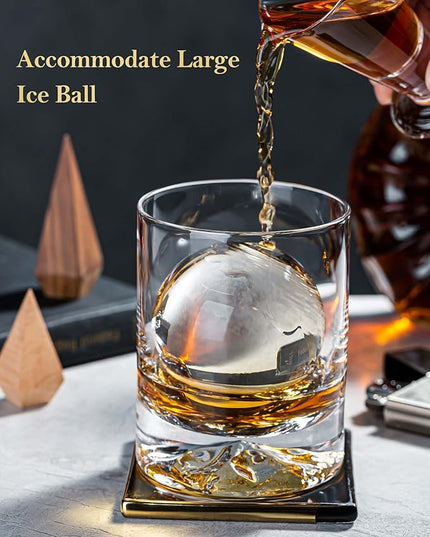 JBHO Hand Blown Crystal Double Old Fashioned Cocktail, Solid Whiskey Glasses, Rocks Glasses, Lowball Glasses - 12 Ounce - set of 2 - Perfect Size for Oversized Ice Cubes