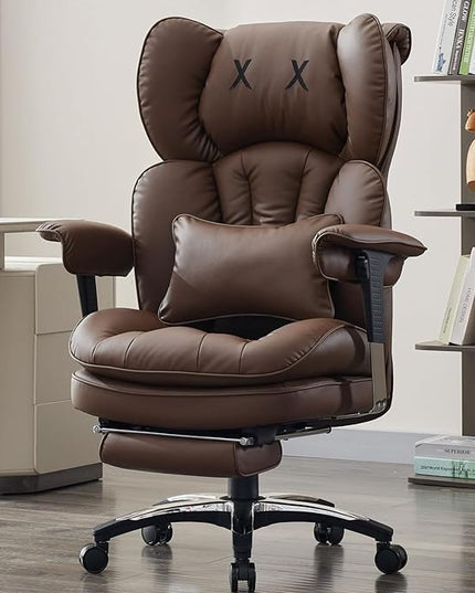 Efomao Big and Tall Office Chair with Footrest – High Back Computer Chair with Adjustable Armrests，Executive Office Chair with Wide Seat, Modern Desk Chair for Home Office, Gaming, or Study, Brown