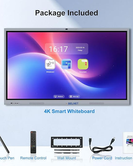 65 Inch Smart Board, Interactive Whiteboard, 4K UHD Touchscreen Digital Whiteboard, Built-in Android OS & Open App Ecosystem, Electronic Whiteboard for Classroom Office Hybrid Work Home (Board Only)