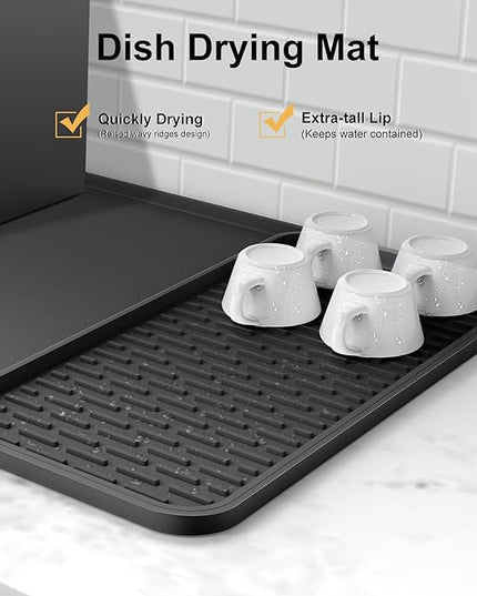 Silicone Coffee Mat,16''x16'' Coffee Bar Mat with Detachable Dish Drying Mat for Kitchen Countertops,Coffee Bar Accessories Fit Under Coffee Maker Coffee Machine Coffee Pot Espresso Machine Dish Rack