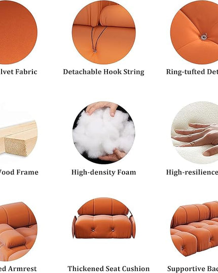 JACH Convertible Modular Sectional Couch, 104" Minimalist Mid-Century Velvet Sofas, Modern Comfy Deep 3-Seat Couches Sectional for Living Room Office Apartment (Orange)