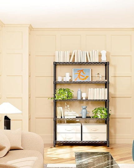 IZEUK 5-Tier Heavy Duty Metal Storage Shelving Unit (Black, 17.7" D x 47.2" W x 72.3" H, 1750 lbs Capacity), Adjustable Steel Wire Rack Shelf Organizer for Garage, Kitchen, Basement, Laundry, Office
