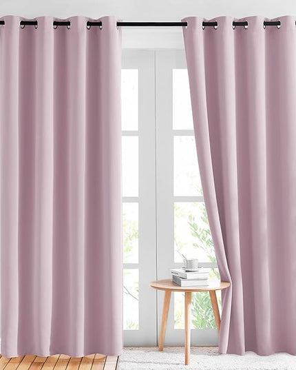 NICETOWN Blackout Pink Curtains for Girls Room - Thermal Insulated Solid Grommet Room Darkening Curtains/Panels/Drape for Bedroom (Lavender Pink=Baby Pink, 1 Pair, 52 by 84-Inch)