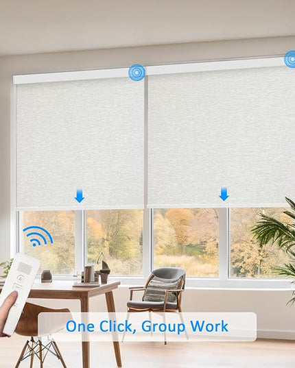 Motorized Blinds with Remote Cordless Automatic Motorized Shades Custom Blinds for Windows Smart Curtains Compatible with Alexa Google Home(Blackout Jacquard Beige,W60 x H72in)