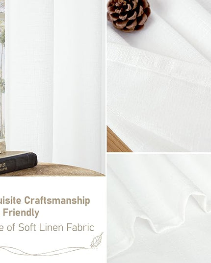 LAMIT White Linen Textured Curtains for Bedroom, Grommet Light Filtering Thick Curtains Noise Reducing Window Treatment Drapes for Nursery/Kitchen, Set of 2 Panels, W42 x L54