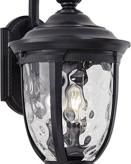 John Timberland Bellagio European Outdoor Wall Light Fixture Textured Black Metal 20 1/2" Hammered Glass Decor for Exterior House Porch Patio Outside Deck Garage Yard Front Door Garden Home