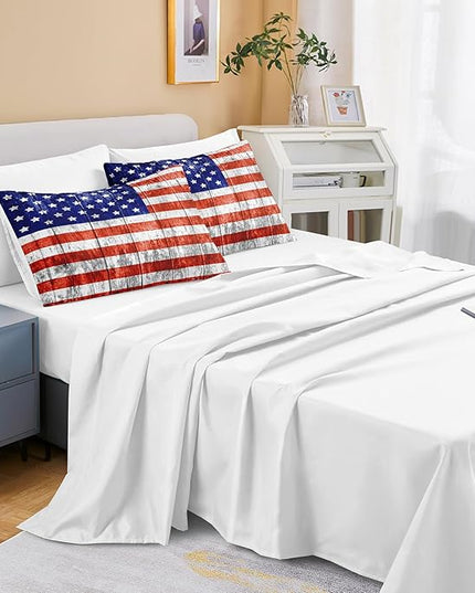 Merryword 6 Pcs Bed in a Bag USA Flag Comforter Set Twin Size American Flag Bedding Set Wooden Planks Bedding Comforter Set