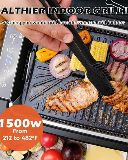 Indoor Grill, CUSIMAX Electric Smokeless Grill & Griddle with REPLACEABLE Smoke Filter Sponge, 1500W Korean BBQ Grill, Smart LED Display, Larger Grilling Area, Black(New Model)