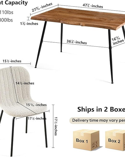 NORDICANA 5-Piece Dining Table Set, Modern Rectangular Dining Table and Chairs Set for Kitchen, Dining Room, Dinette, Breakfast Nook w/ 4 Chairs - Boucle White