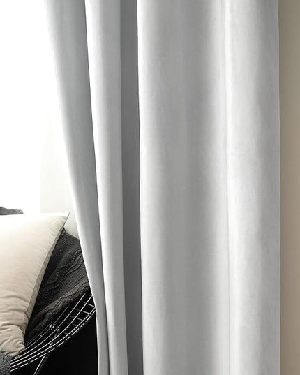 MIULEE 2 Pieces Greyish White Velvet Curtains Exquisite & Elegant Grommet Thermal Soundproof Room Darkening Light Blocking Curtains/Drapes for Living Room Bedroom 52 x 84 Inch