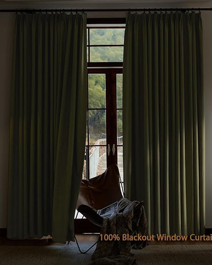 Textured Linen Pinch Pleated 100% Blackout Curtains for Bedroom/Living Room Blackout Curtains 102 Inches Long, Energy Saving Window Treatment Curtains,84Wx102Lx2,Lemon