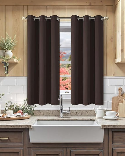 YoungsTex Short Blackout Kitchen Curtains 40 Inch Length - Small Thermal Insulated with Grommet Room Darkening Drapes Privacy for Bathroom Cafe Window, Brown, 2 Panels, 34 x 40 Inch