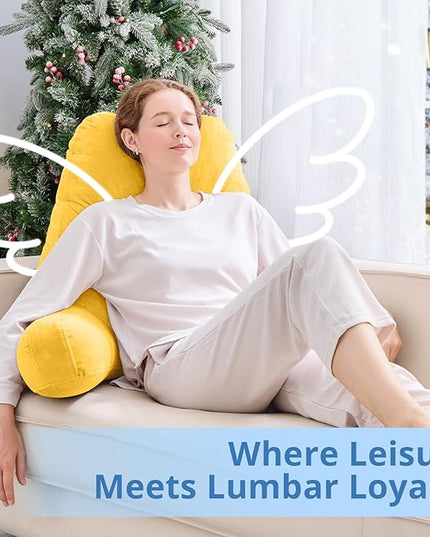 Sasttie 25-inch Reading Pillows for Sitting in Bed Adult, Jumbo Velvet Back Pillow Bed Sitting Up, XL High Back-Rest Support Cushion for Sit Up on Couch & Floor, Oeko-Tex Certified, Yellow