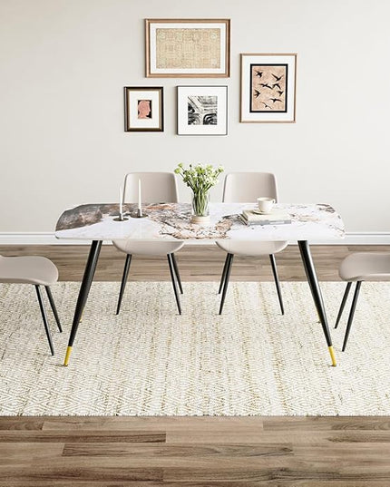 Modern Dining Table Set for 4, 62'' Sintered Stone Dining Table with 4 Chairs, Easy to Assemble