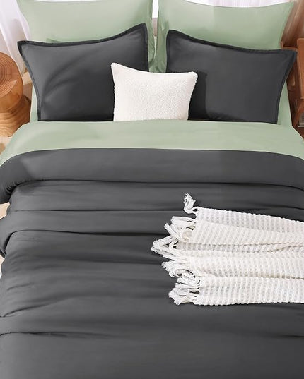 Litanika Grey Comforter Full Set, Dark Gray Lightweight Plain Bedding Comforters Sets, All Season Fluffy Bed Set (79x90In Comforter & 2 Pillowcases)