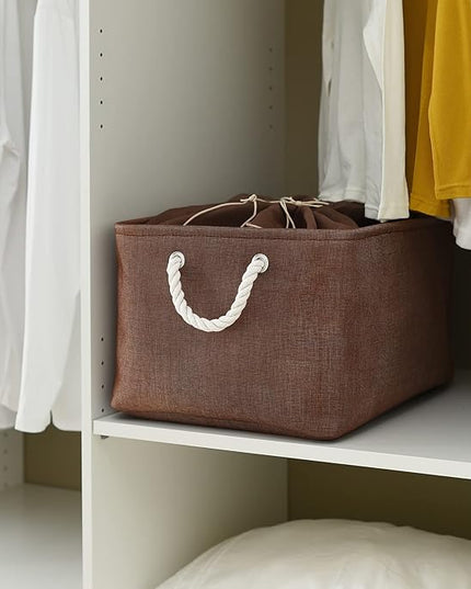 TheWarmHome Organization and Storage Basket for Organizing - 17x14x10 inch 3 Pack Fabric Storage Cubes, Collapsible Storage Bins for Shelves Closet Organizer Toy Gift Cloth (Brown)