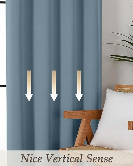 Gwine Stone Blue Blackout Curtains for Bedroom 84 inches Long 2 Panels Set, Solid Noise Reducing Thermal Insulated Blackout Curtains for Living Room with Rod Pocket, Each 50" Wx84 L